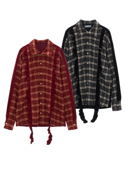 MAMC - Patchwork Plaid Oversized Sweatshirt WE824 (Charcoal Black)