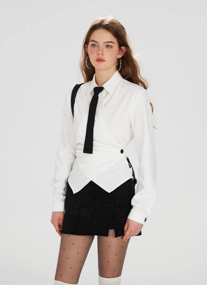 Waist Slim Satin Thickened Shirt (with tie)