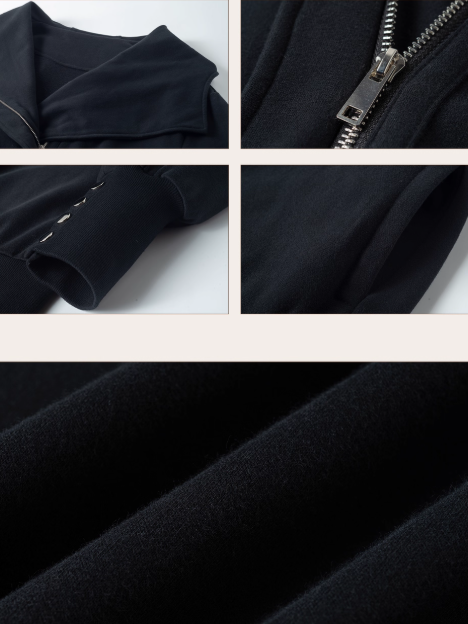PCH - Cotton Zip-Up Hoodie with Detachable Collar (Black)