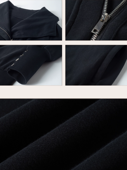 PCH - Cotton Zip-Up Hoodie with Detachable Collar (Black)