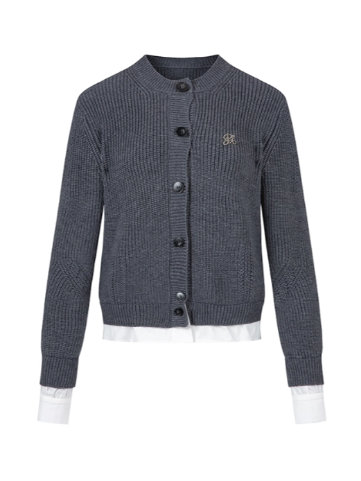 PCH - Tri-Color Layered Knit Cardigan with Contrast Panels (Dark Gray)