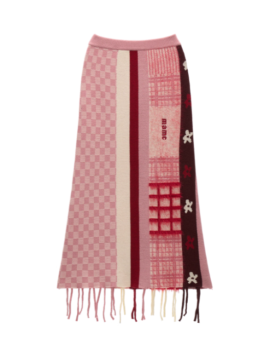 MAMC - Pink Patchwork Fringe Floral Plaid Skirt WE826