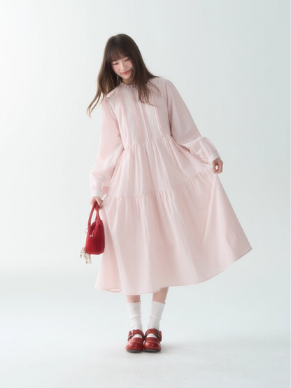 罐头士多所 - Soft Lace-Trim French Midi Dress – Sweet Preppy Early Fall Look