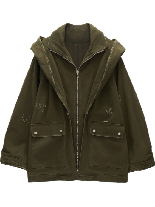 MAMC - Vintage Distressed Army Green Utility Jacket WE733