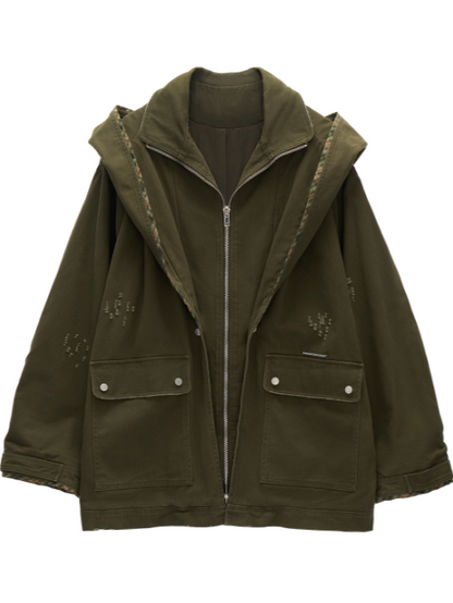 MAMC - Vintage Distressed Army Green Utility Jacket WE733