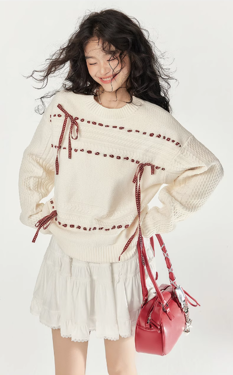 EPTISON - Preppy White Knit Sweater
