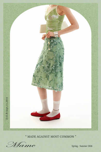 Mint Sequin Embroidered Midi Skirt