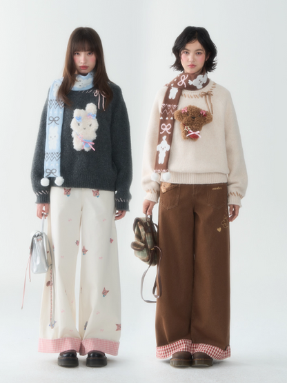 罐头士多所 - Peter Bunny & Pom-Pom Pup Sweater – Cute Oversized Knit Pullover for Fall