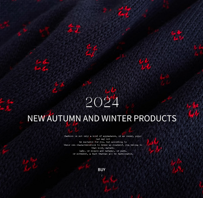 Zzouu - Cozy Dark Blue Heart Pullover Sweater