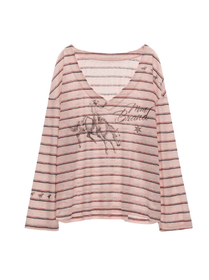 MAMC - “Mind Brand” V-Neck Stripe Tee