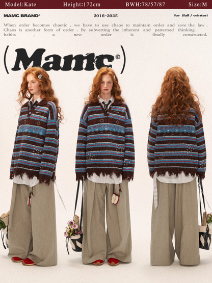 MAMC - Star Stripe Polo Knit Sweater WE768 - BLUE