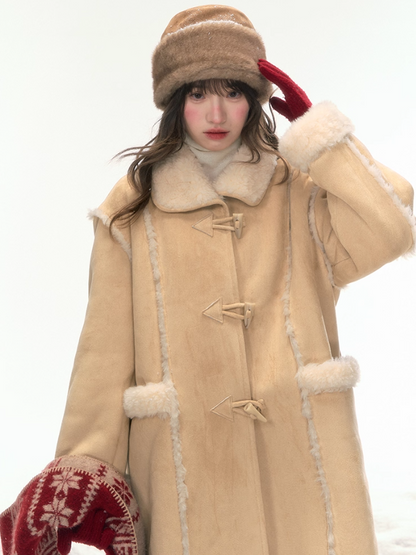 "Snowmist Forest" Suede Mid-Length Detachable-Scarf Coat LL2025459