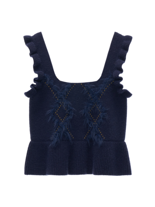 MAMC - Blue Knit Sweater Vest with Lace Trim WE747