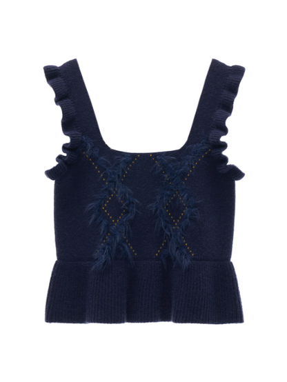 MAMC - Blue Knit Sweater Vest with Lace Trim WE747