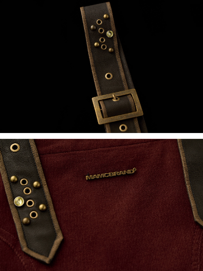 MAMC - Wine Red Corduroy Buckle Strap Mini Dress