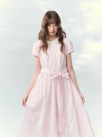 “Pink Mist Soufflé” Blush Pink Embroidered Doll Collar Dress