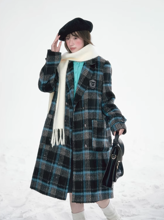 冰雪 - Plaid College Style Woolen Coat