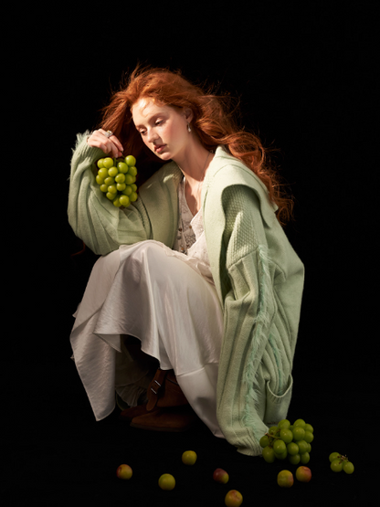 MAMC - Lazy Knit Cardigan with Contrast Stitching (Minty Sage)