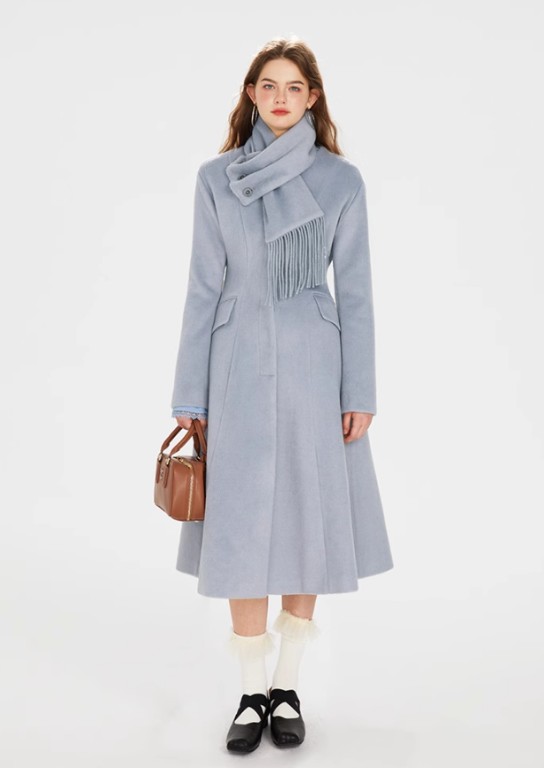Misty Blue Wool Coat (with scarf)