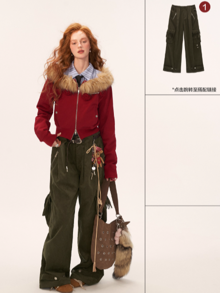 MAMC - Asymmetrical Shoulder Detachable Fur Collar Floral Jacket WE762 - RED