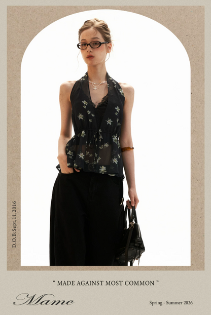 Black Vintage Floral Halter Cardigan Set