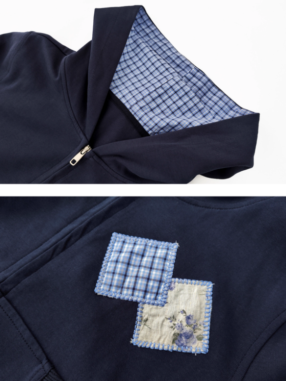 ASGONY - Preppy Patchwork Hoodie & Straight-Leg Sweatpants Set