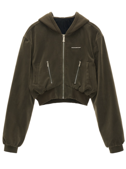 MAMC - Cropped Suede Zip-Up Hoodie Jacket