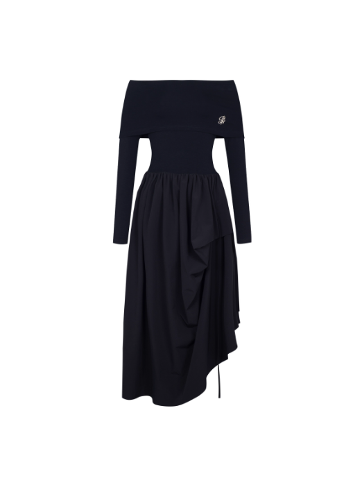 PCH - Hepburn Style Off-Shoulder Long Dress (Black)