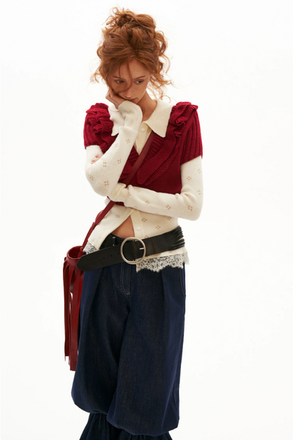 MAMC - Lace Muse Fitted Knit Cardigan (Gray / Ivory)