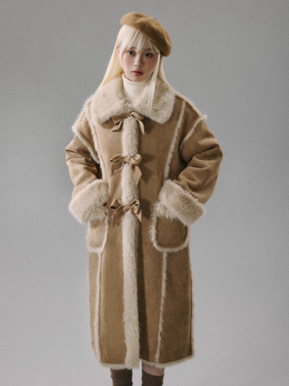 "Orange Blossom Puff" Warm Brown Long-Hair Bow Coat
