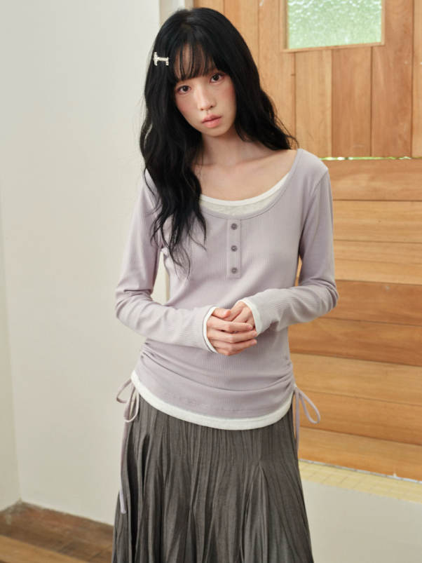 DAILY ARTIST - Gray Ruffle-Trim Cardigan & Purple Layered Top Set