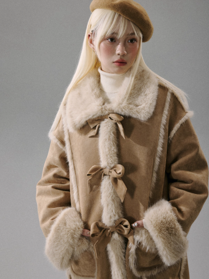 "Orange Blossom Puff" Warm Brown Long-Hair Bow Coat
