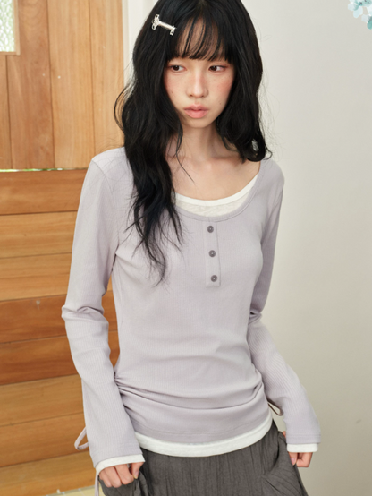 DAILY ARTIST - Gray Ruffle-Trim Cardigan & Purple Layered Top Set