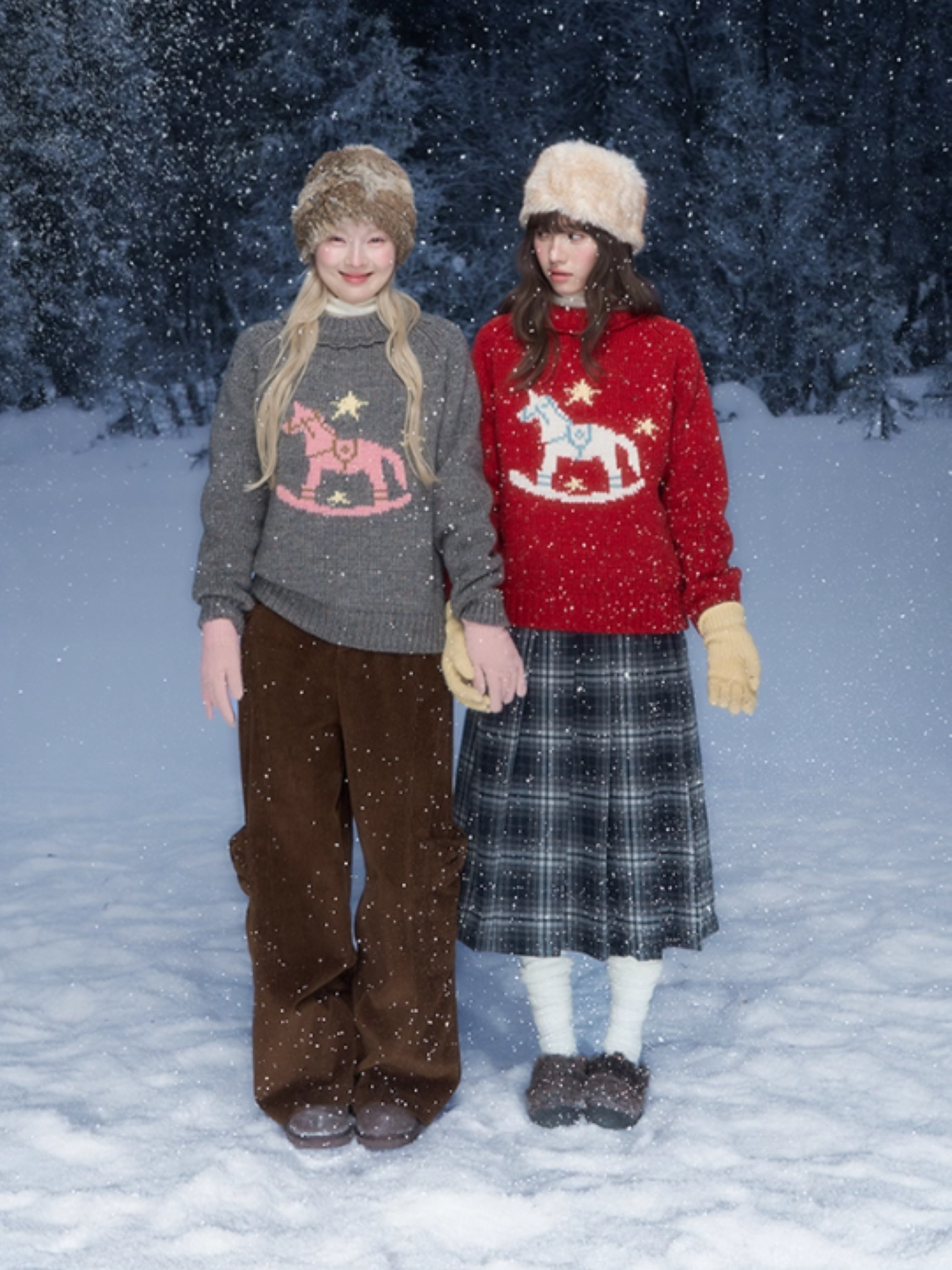 “Christmas Star Rocking Pony” Cozy Wool-Blend Knit Sweater WW2025470