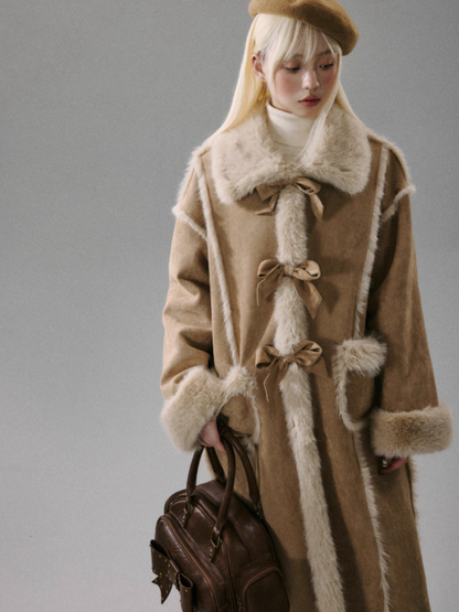 "Orange Blossom Puff" Warm Brown Long-Hair Bow Coat