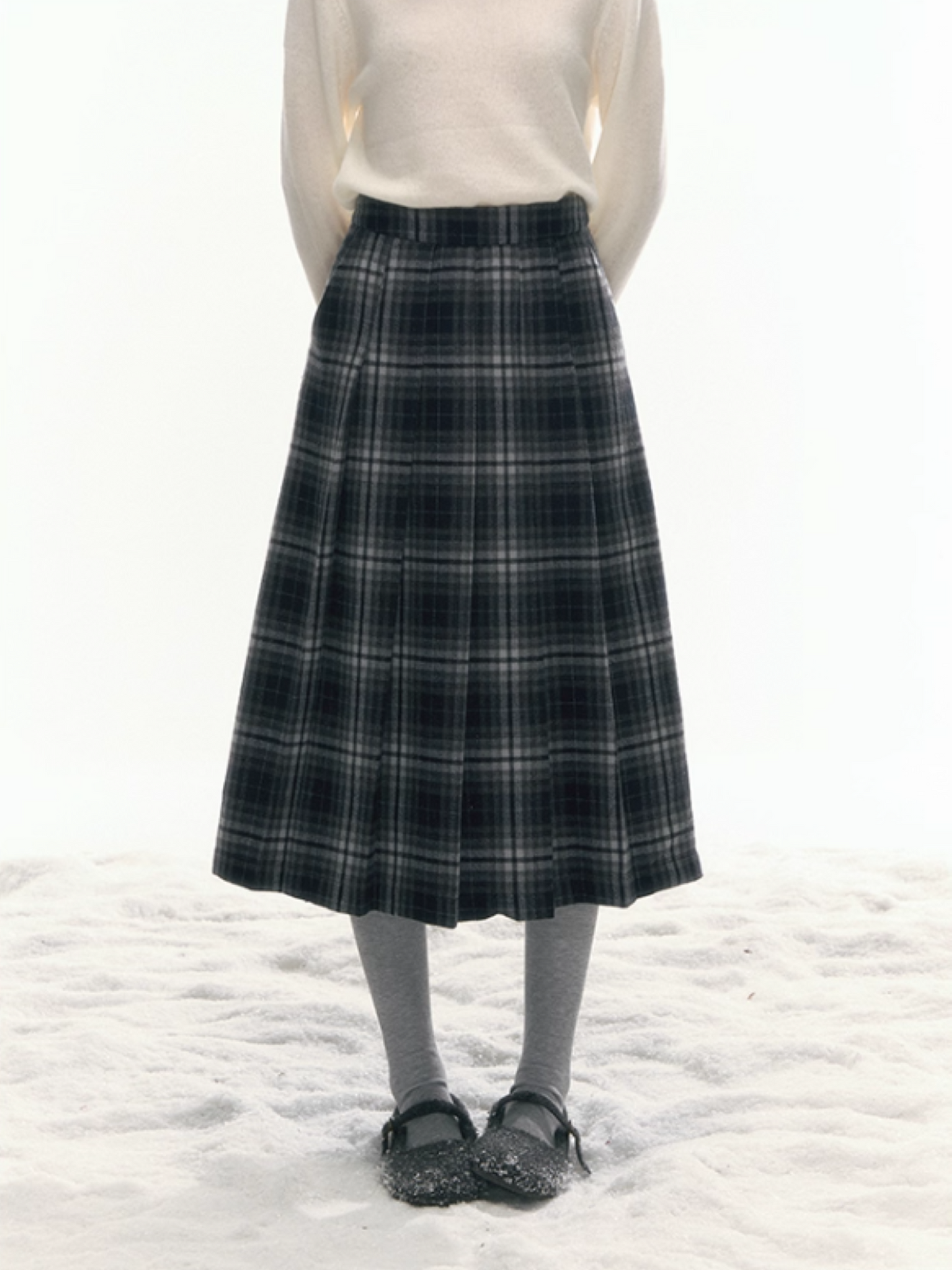 “Misty Forest Accordion” Pleated Blue-Grey A-Line Skirt WW2025476