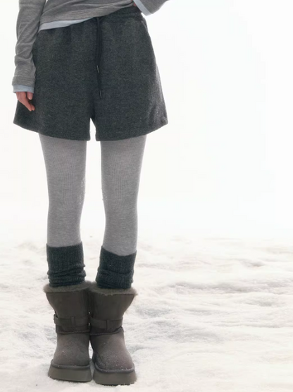 “Gray Fluffy Lazy Cloud” Wool-Blend High-Waist Shorts WW2025451