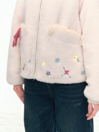“Spring at Lake Tekapo” Embroidered Sherpa Fleece Short Jacket WW2025463