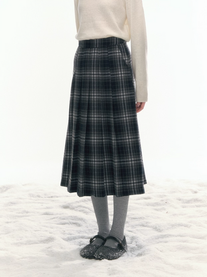 “Misty Forest Accordion” Pleated Blue-Grey A-Line Skirt WW2025476