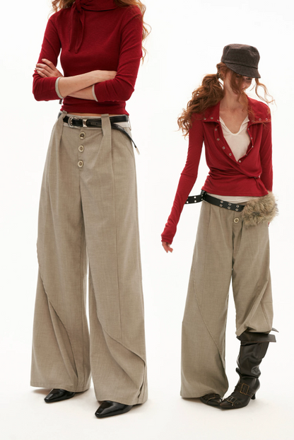 MAMC - Sculpted Linen-Blend Straight-Leg Trousers (Gray / Khaki)