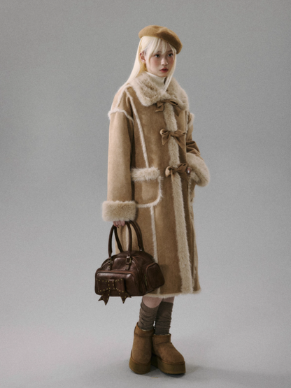 "Orange Blossom Puff" Warm Brown Long-Hair Bow Coat