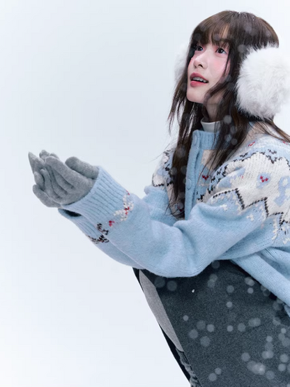 CREAMO2奶油氧气 - Soft Blue Fair Isle Raglan Knit Sweater