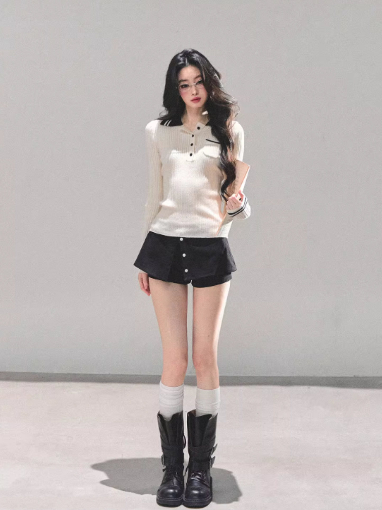"温蒂的信" Classic Polo Collar Knit Top - White