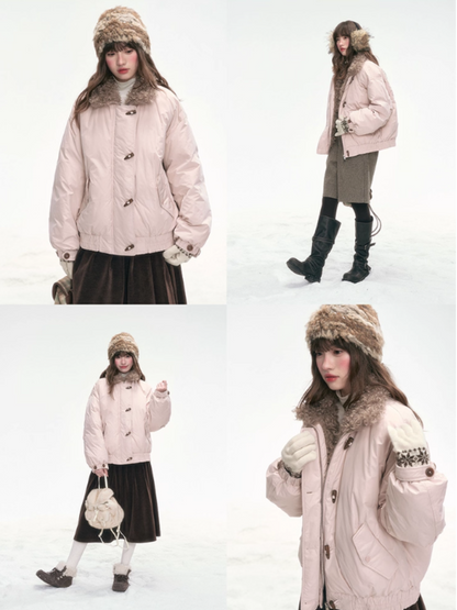 "Cotton Candy Curl" Champagne Pink Short Down Jacket LL2025316