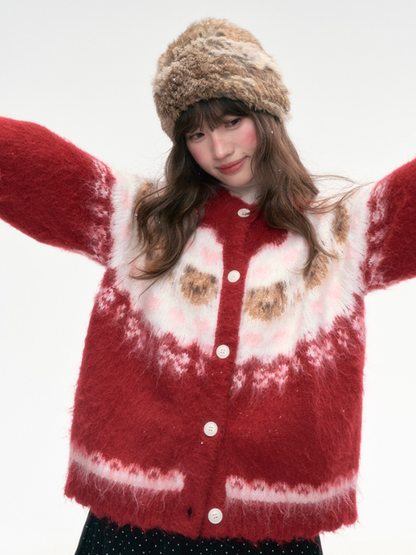 “Christmas Dawn” Retro Heart Bear Knit Sweater PP2025219