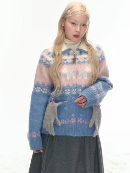 "Winter Pasture" Blue Puppy Fair Isle Knit Sweater LL2025222