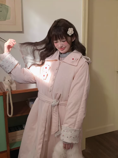 阮阮自制 - Honey Blossom Blush Floral Long Puffer Jacket