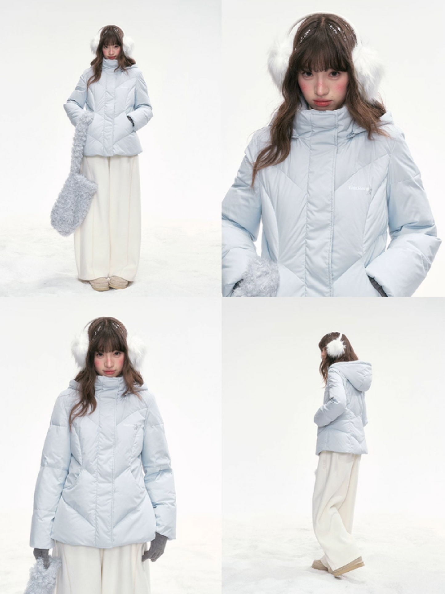 “Snowday Serenade” Powder Blue Waist-Defining Down Jacket LL2025298