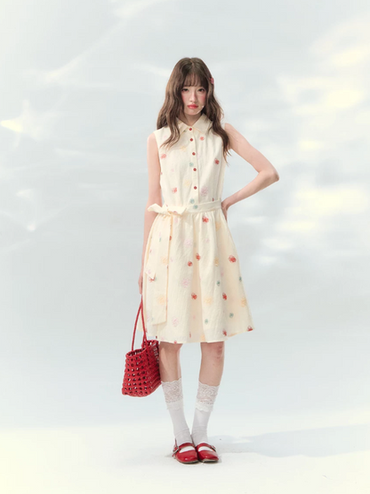 “Twin Bloom Letters” Cream Rose Embroidered Shirt Dress LL2026139