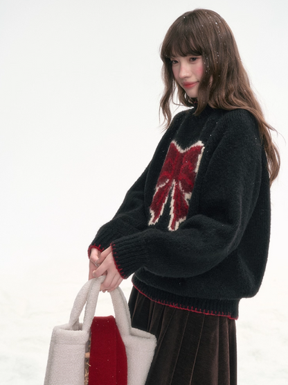 "Midnight Charm" Black Bow Knit Sweater LL2025311